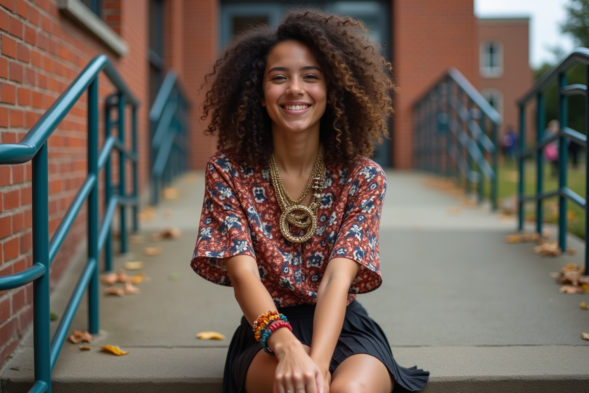Adolescent nonbinaire assis sur les marches d