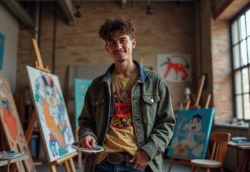 Jeune artiste en streetwear dans un loft créatif