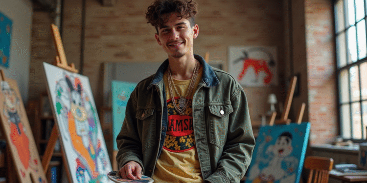 Jeune artiste en streetwear dans un loft créatif