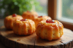 Cannelés salés au chorizo sur planche en bois rustique
