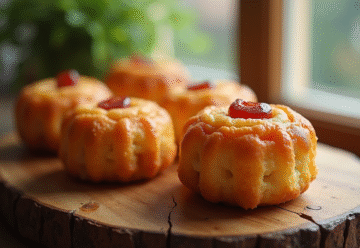 Cannelés salés au chorizo sur planche en bois rustique