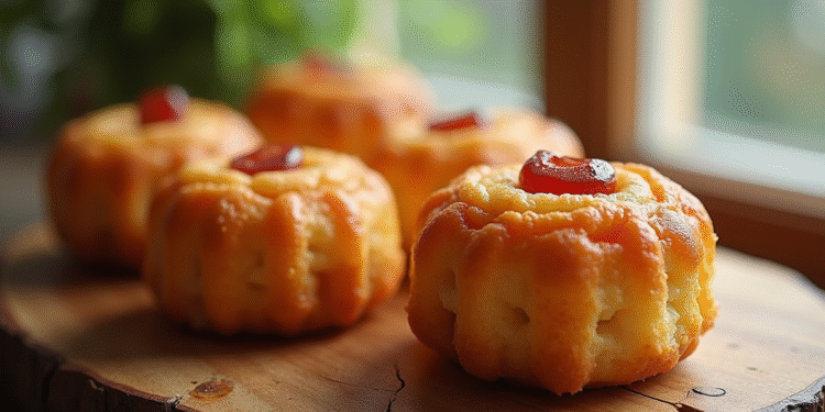 Cannelés salés au chorizo sur planche en bois rustique