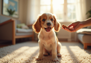 Chiot cocker spaniel joyeux dans un salon lumineux