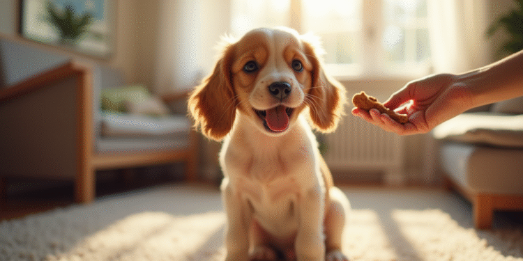 Chiot cocker spaniel joyeux dans un salon lumineux
