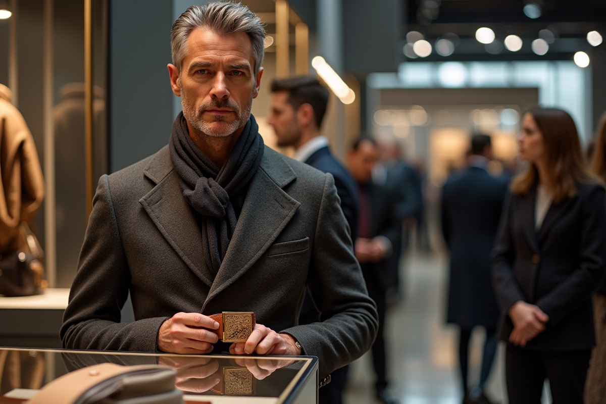 Collectionneur tient une ceinture de luxe lors d