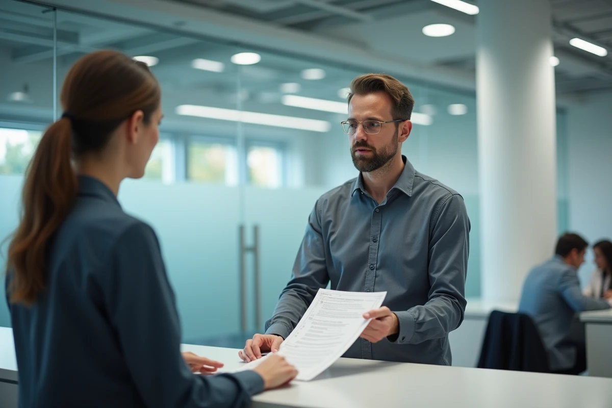 Agent récupérant ses droits d'habillement auprès du service RH suite à une mutation professionnelle