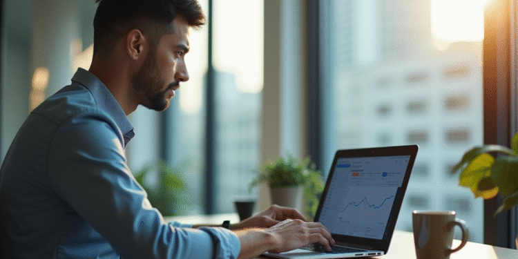 Entrepreneur confiant travaillant sur un ordinateur portable moderne