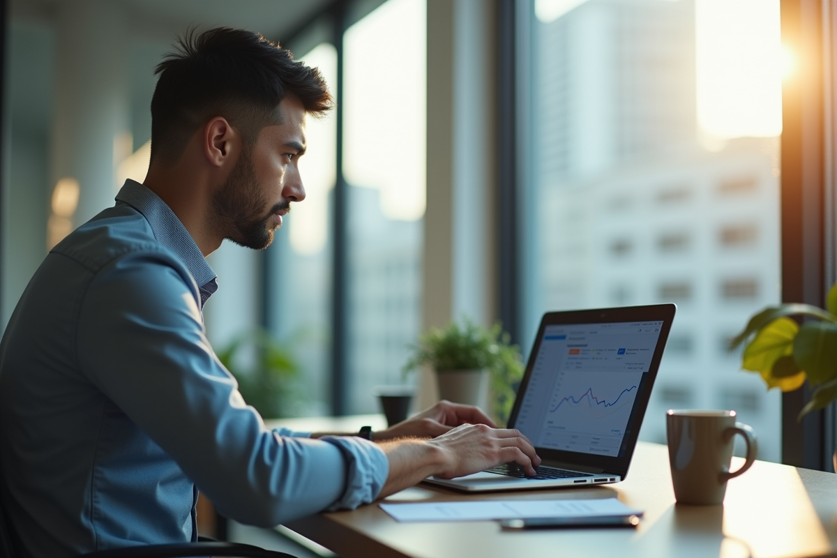 Entrepreneur confiant travaillant sur un ordinateur portable moderne