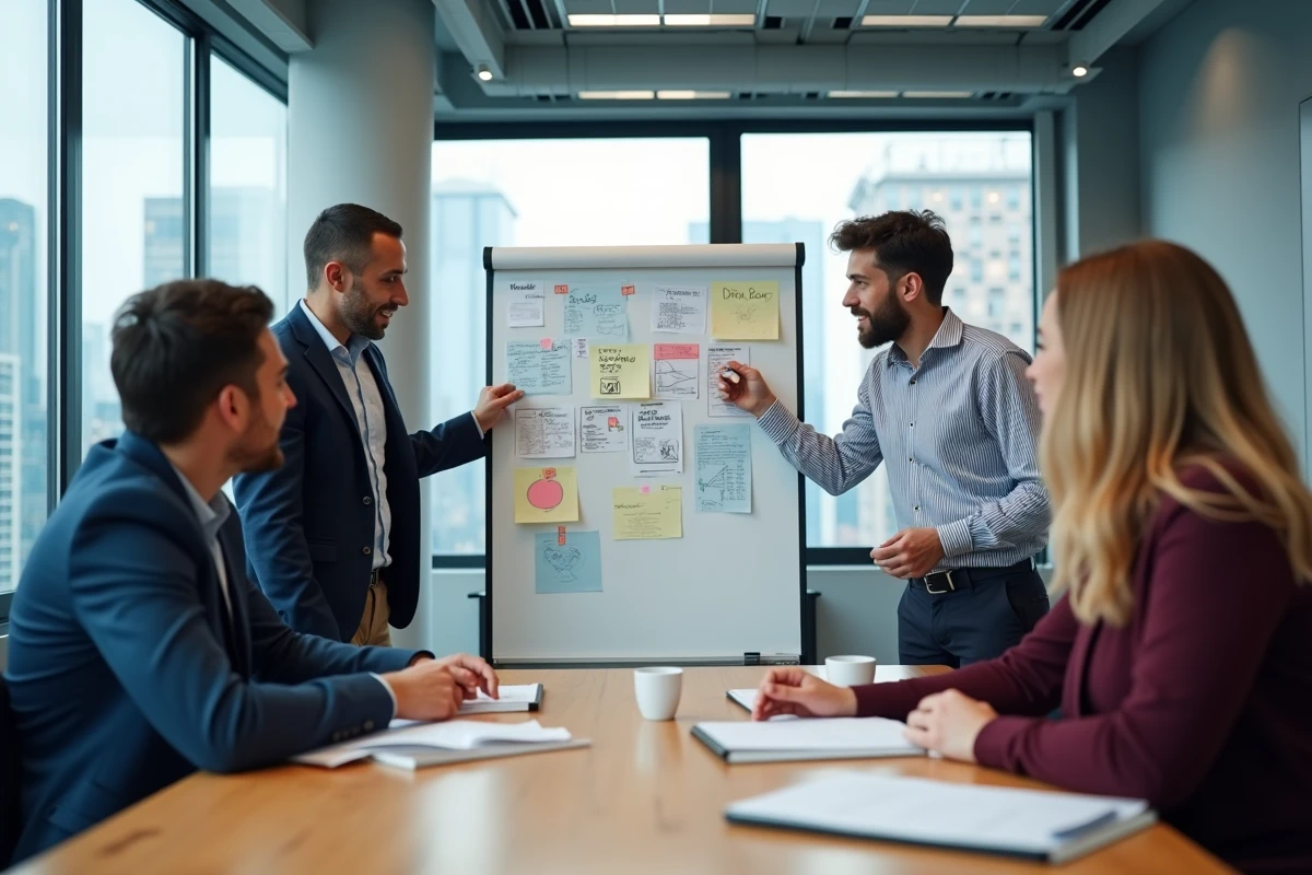 Équipe marketing en réunion stratégique face à une tendance numérique virale, représentant les défis des marques face aux signaux d'alerte digitaux