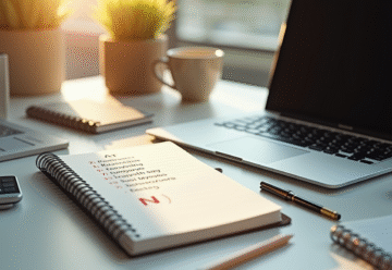 Espace de travail créatif avec ordinateur et carnet pour professions N
