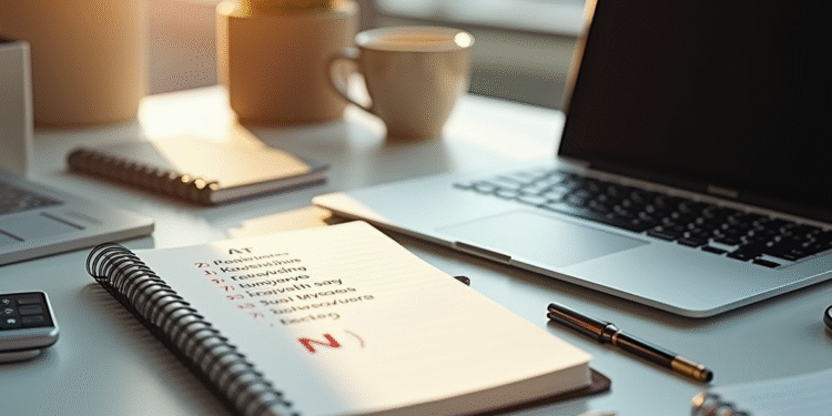 Espace de travail créatif avec ordinateur et carnet pour professions N