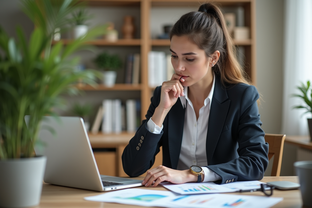 Femme d affaires examinant des graphiques de budget