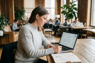 Femme travaillant en freelance dans un espace de coworking