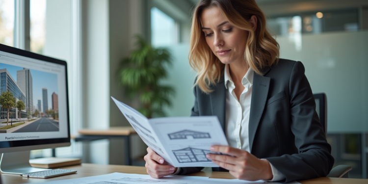 Femme professionnelle en blazer dans un bureau lumineux