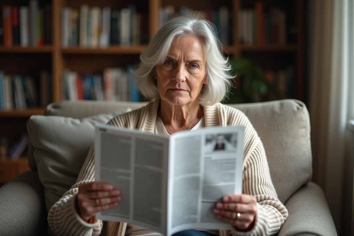 Femme lisant un magazine avec des erreurs d