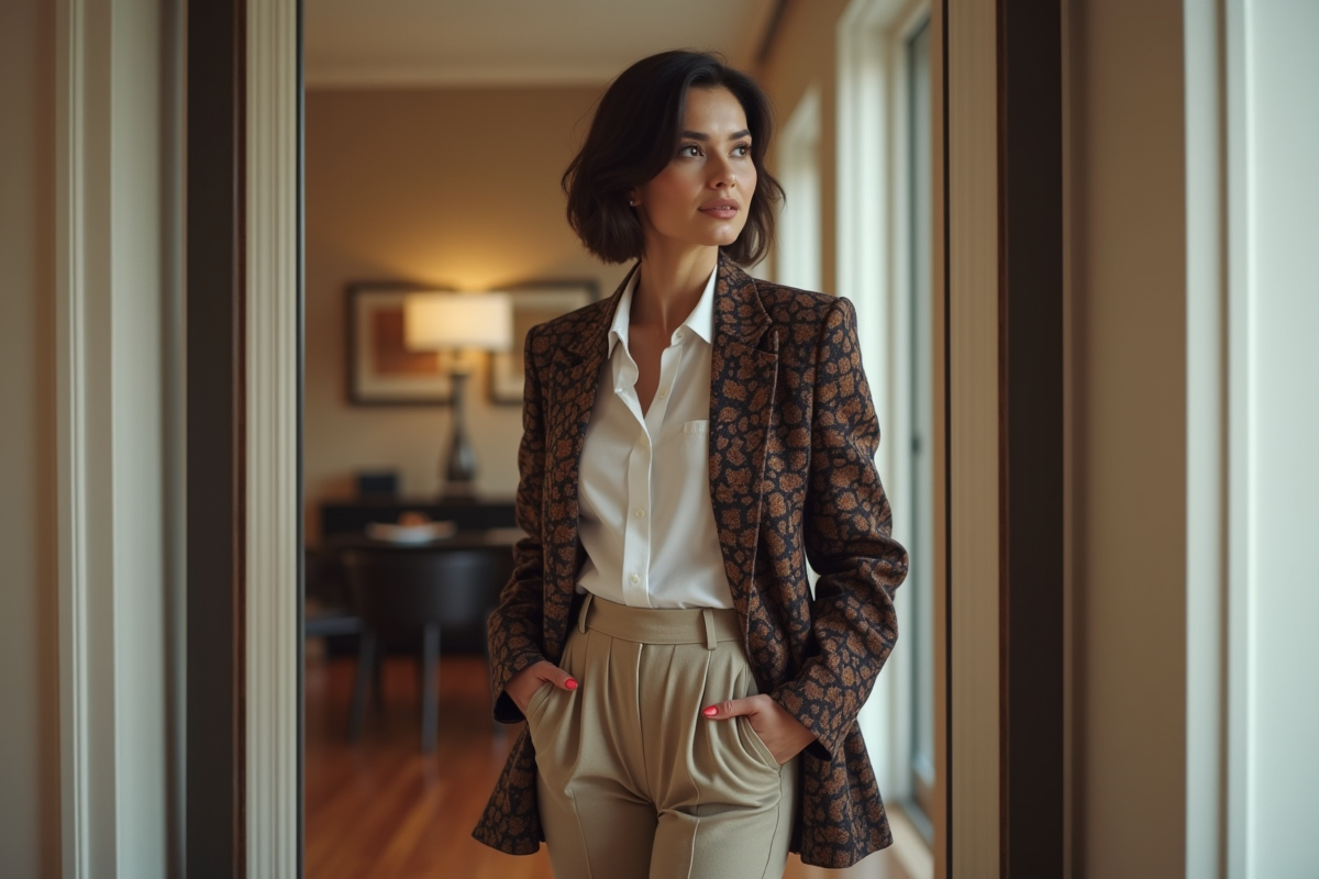 Femme élégante dans un appartement moderne et sophistiqué