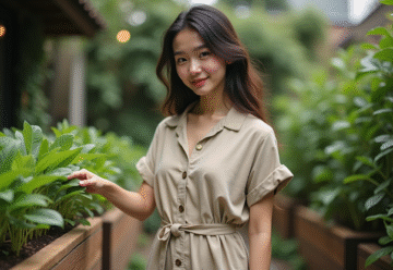 Jeune femme dans un jardin urbain écologique