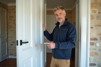 Menuisier travaillant sur un meuble dans un atelier à Rennes