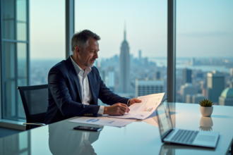 Homme d'affaires en costume dans un bureau moderne