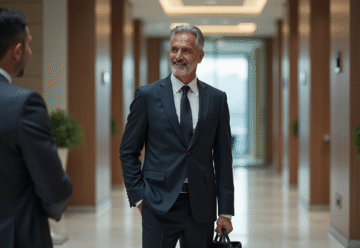 Homme d'affaires en costume dans un bureau moderne