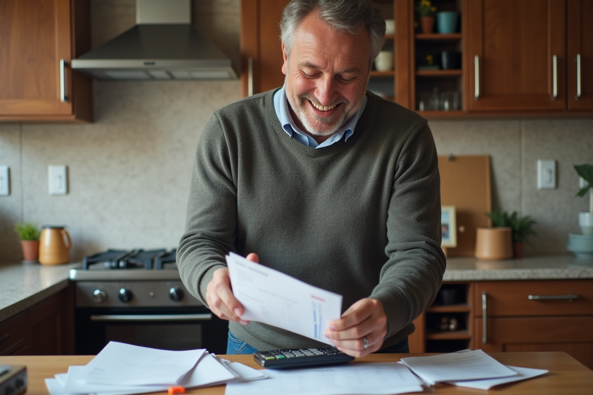 Homme organisant ses finances avec des enveloppes