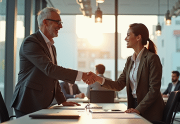 Homme senior souriant serrant la main d'une jeune manager au bureau