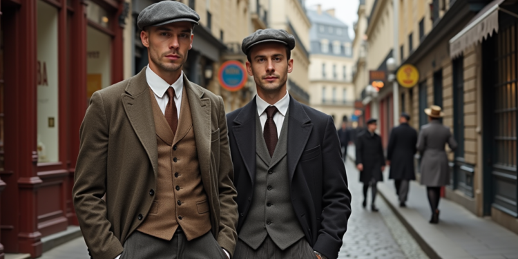 Groupe de trois hommes en mode 1920 à Paris