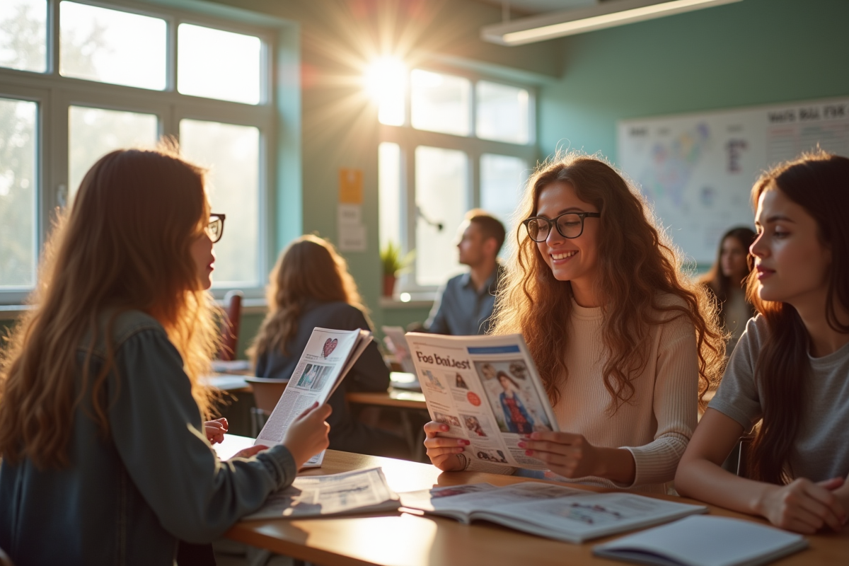 Adolescents discutant mode dans une salle lumineuse