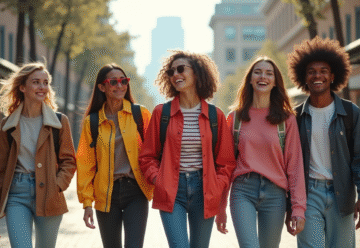 Groupe de jeunes à la mode en ville avec style confiant