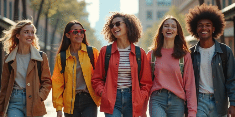 Groupe de jeunes à la mode en ville avec style confiant