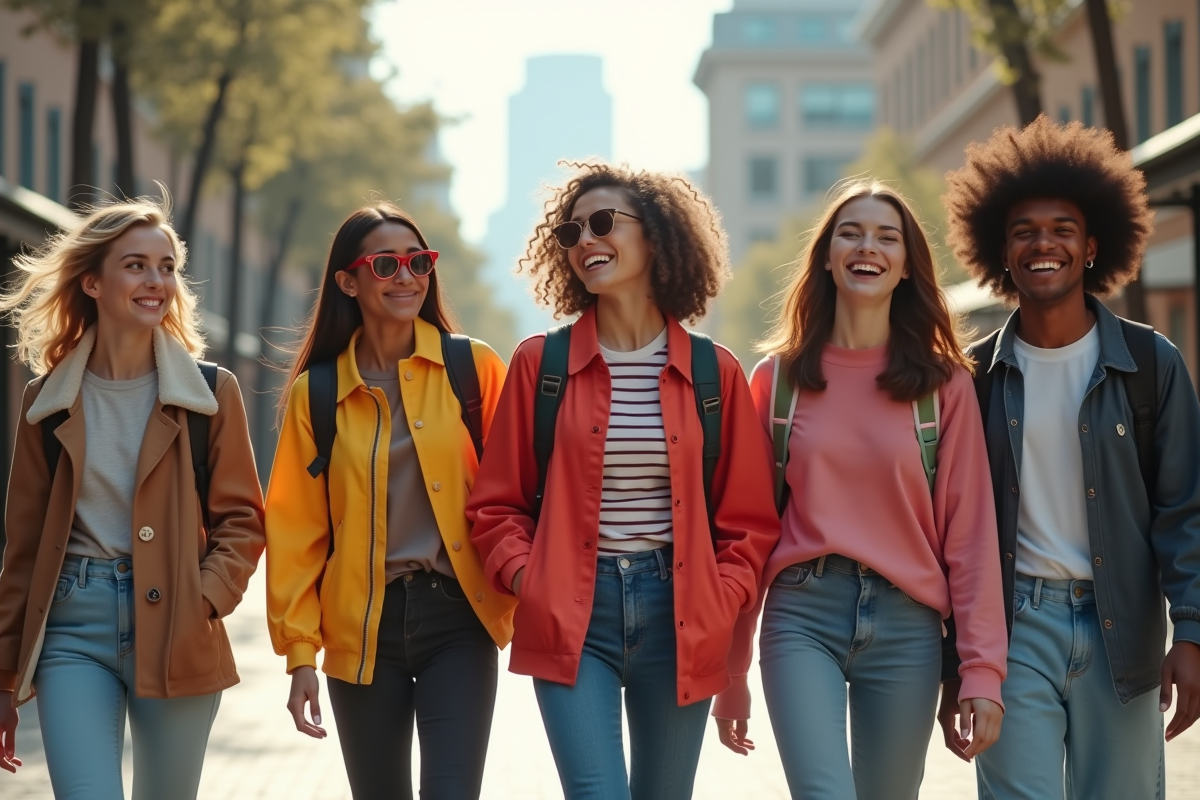 Groupe de jeunes à la mode en ville avec style confiant