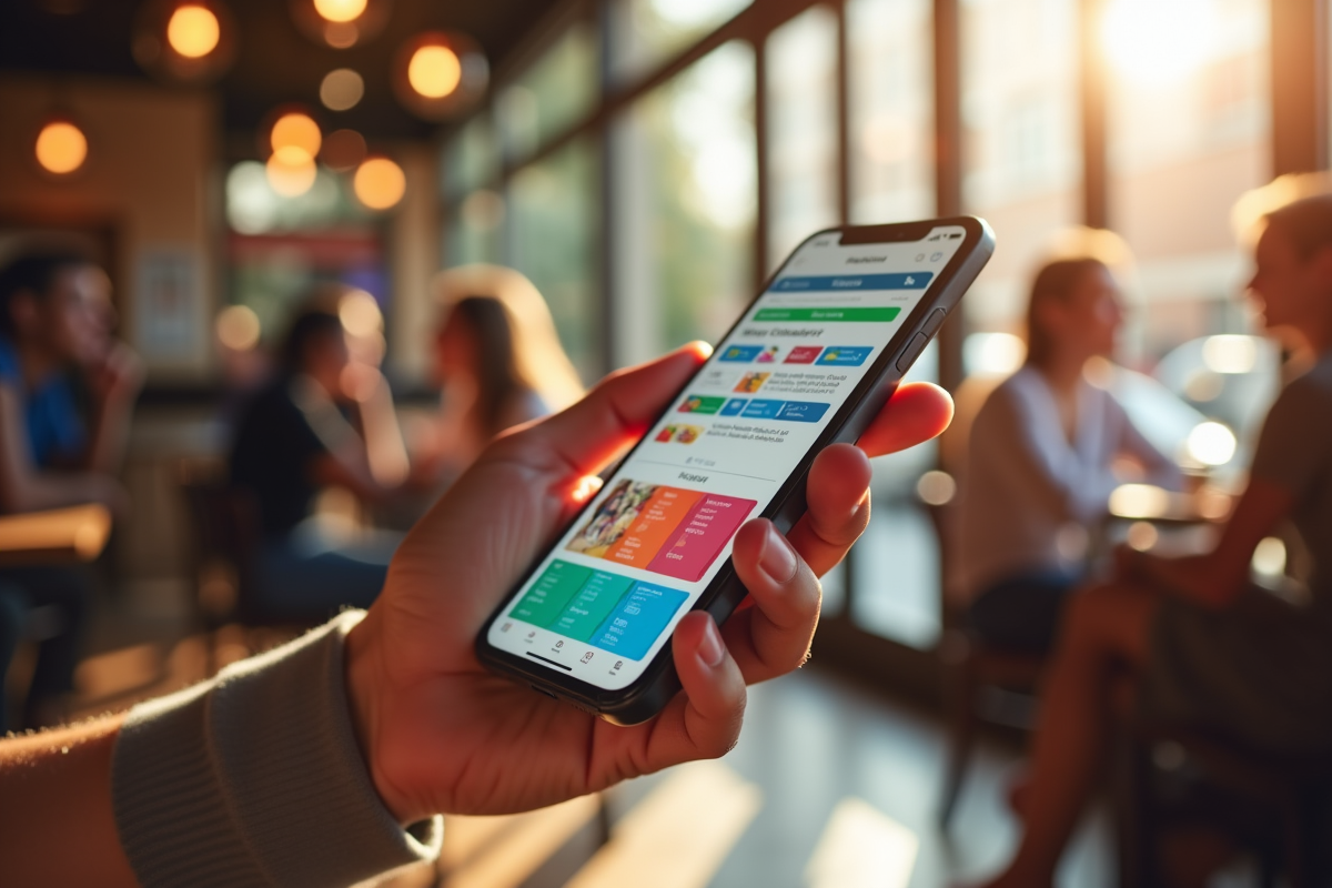 Main tenant un smartphone avec calendrier culturel coloré