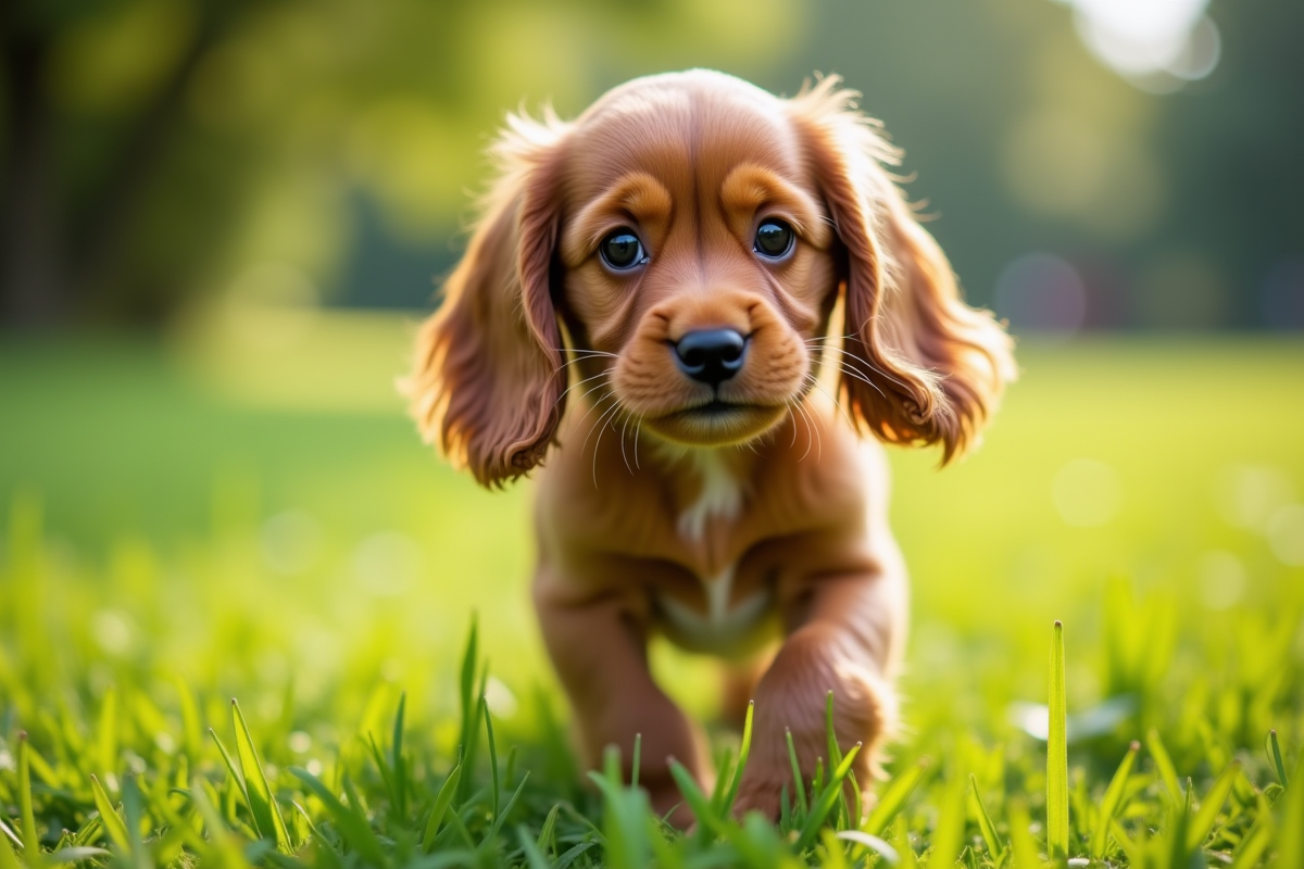 Chiot cocker en promenade sur l