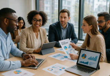 Photo d'une réunion moderne en entreprise avec des professionnels collaborant