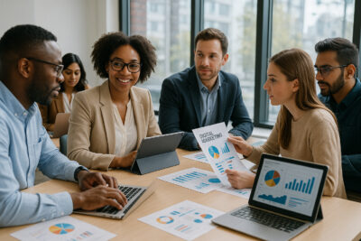 Photo d'une réunion moderne en entreprise avec des professionnels collaborant
