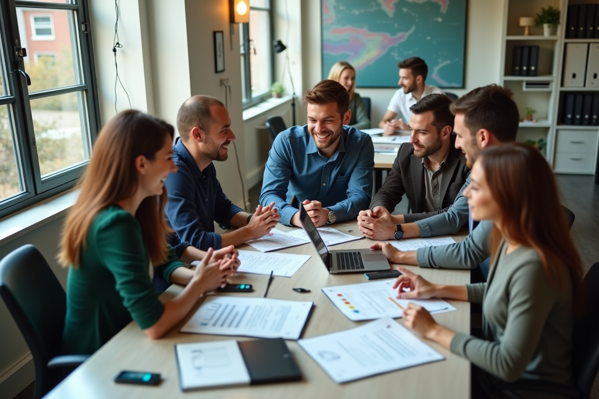Groupe de professionnels collaborant autour d une table en réunion