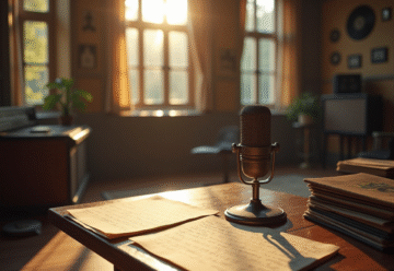 Studio d'enregistrement vintage avec micro et vinyles