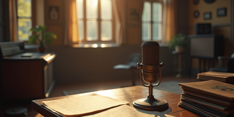 Studio d'enregistrement vintage avec micro et vinyles