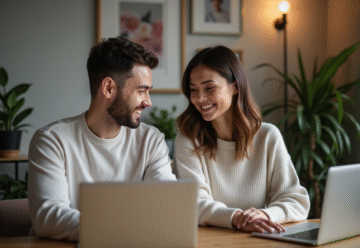 Couple en vidéo appel dans leur appartement cosy