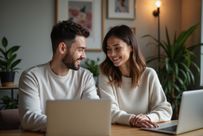 Couple en vidéo appel dans leur appartement cosy