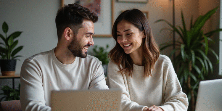 Couple en vidéo appel dans leur appartement cosy